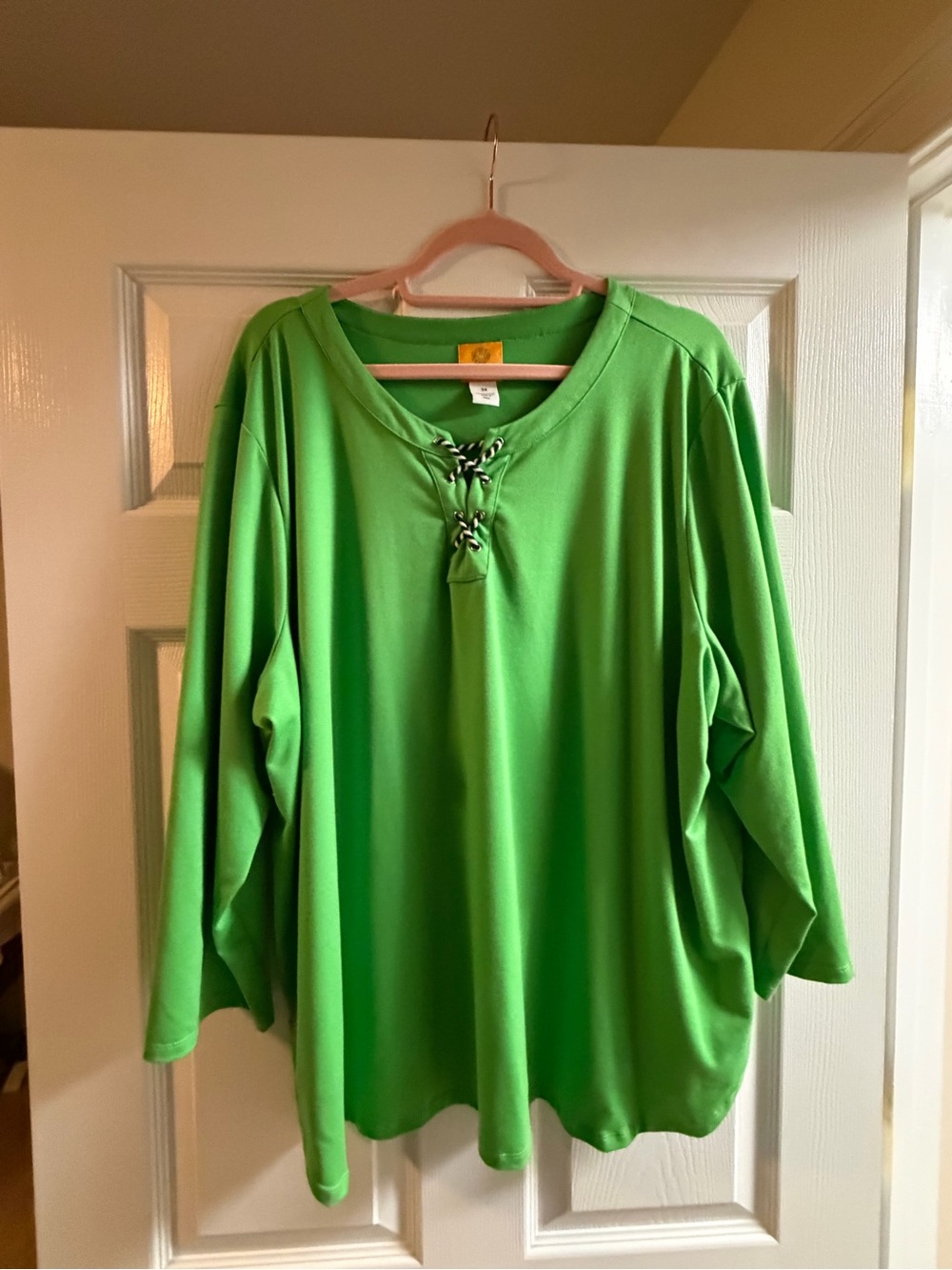 Ruby Rd. Lace-Up V-Neck Pullover in Kelly Green
